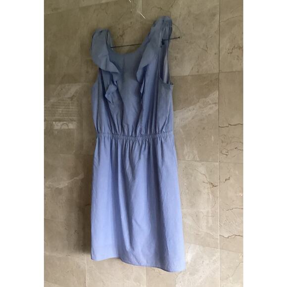 J. Crew Flutter Ruffle Sleeveless Dress Blue Cotton, Cottagecore Preppy - Size 6 - Picture 5 of 9